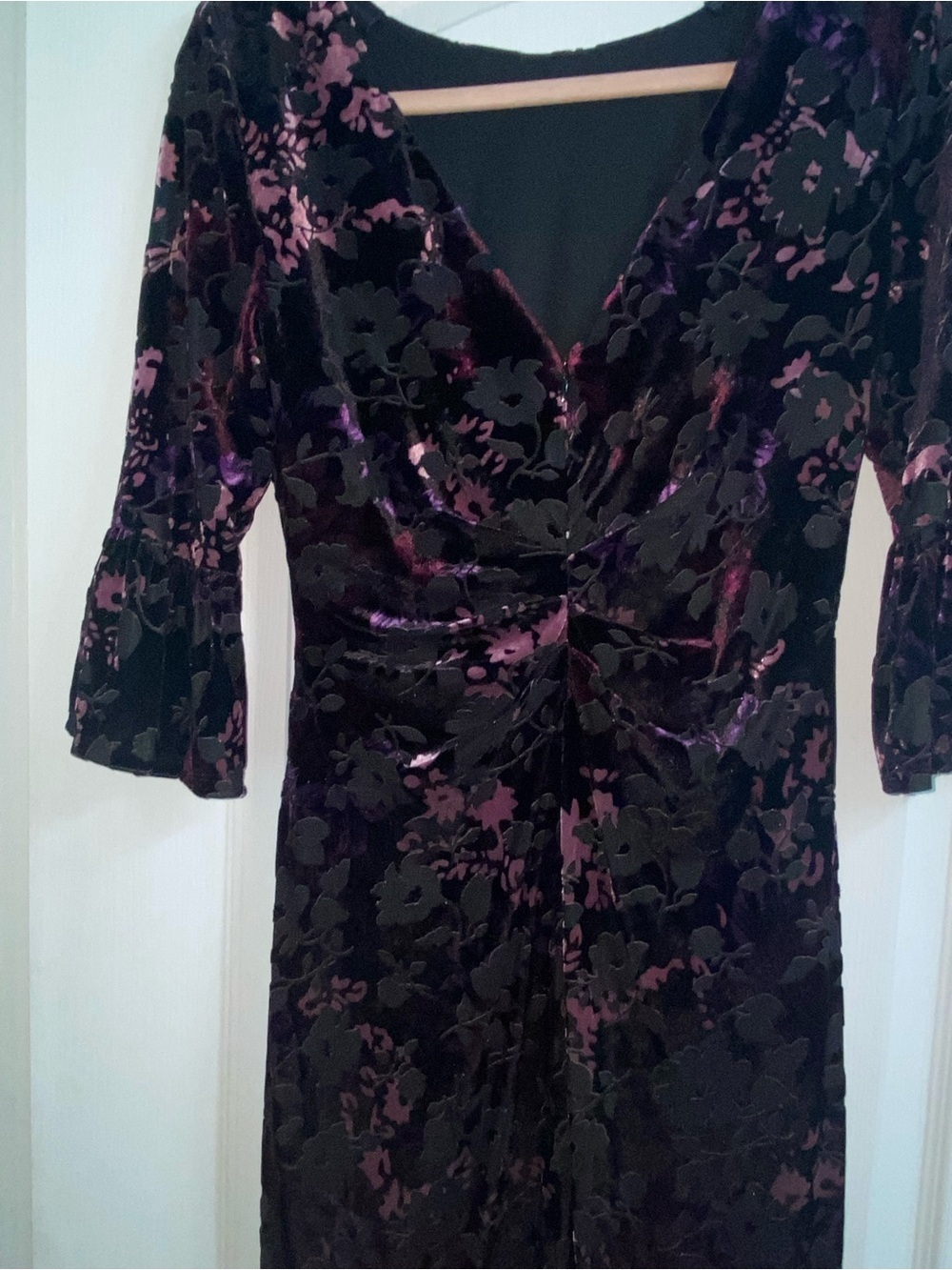 Adrianna Papell Floral Velvet Burnout Ruched Party Sheath Black Purple Dress 6 - Picture 12 of 16